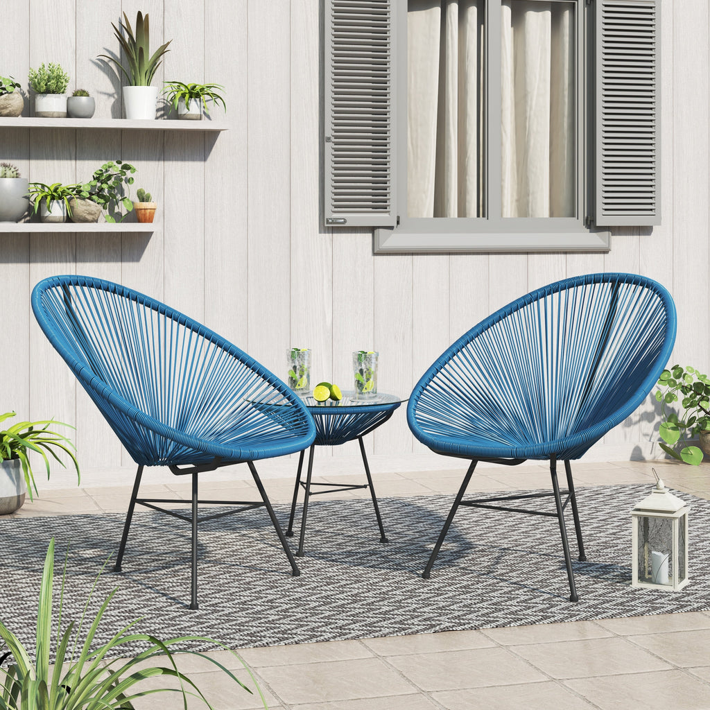 Corvus Sarcelles 3-teiliges modernes Bistro-Set aus Korbgeflecht im Acapulco-Stil