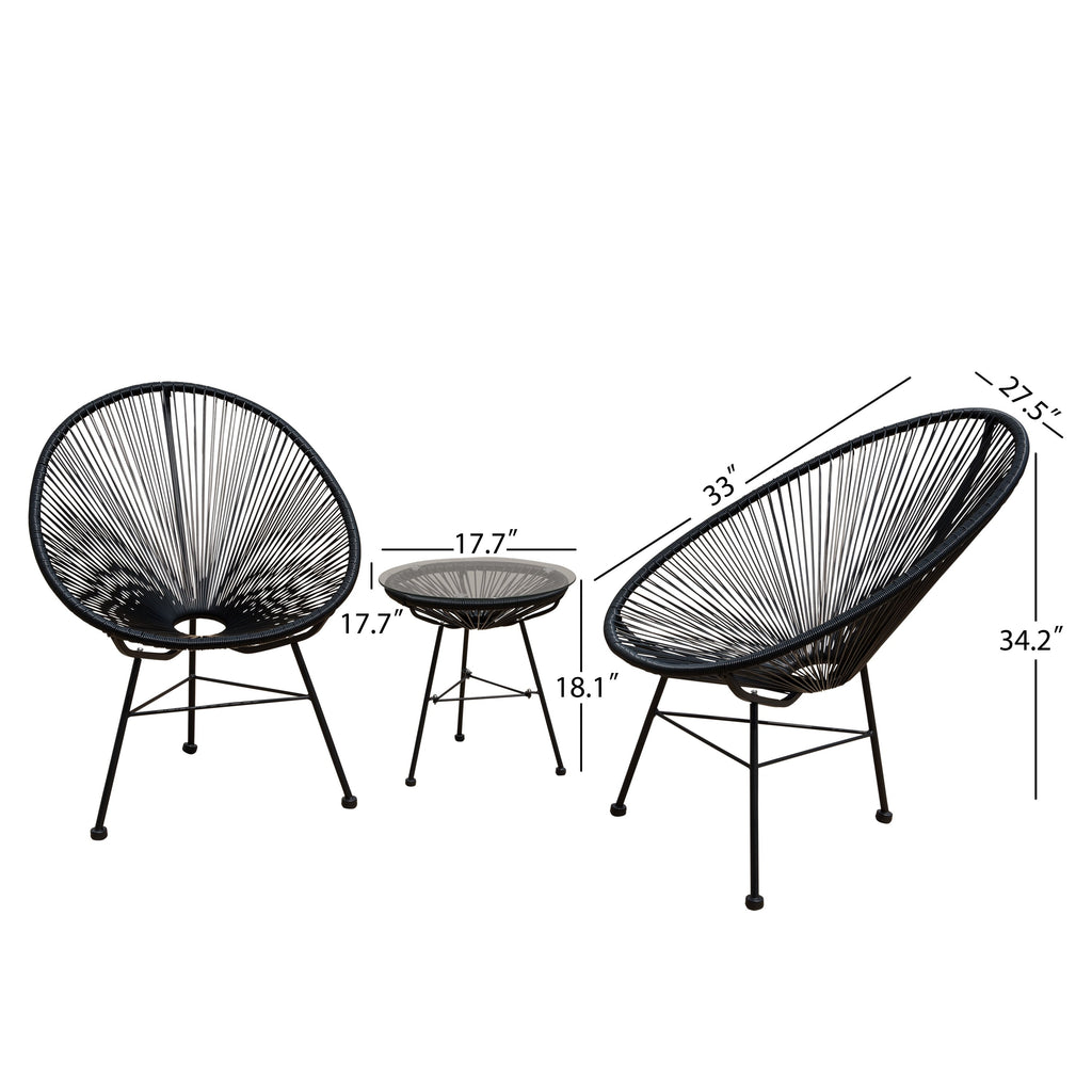 Corvus Sarcelles 3-teiliges modernes Bistro-Set aus Korbgeflecht im Acapulco-Stil