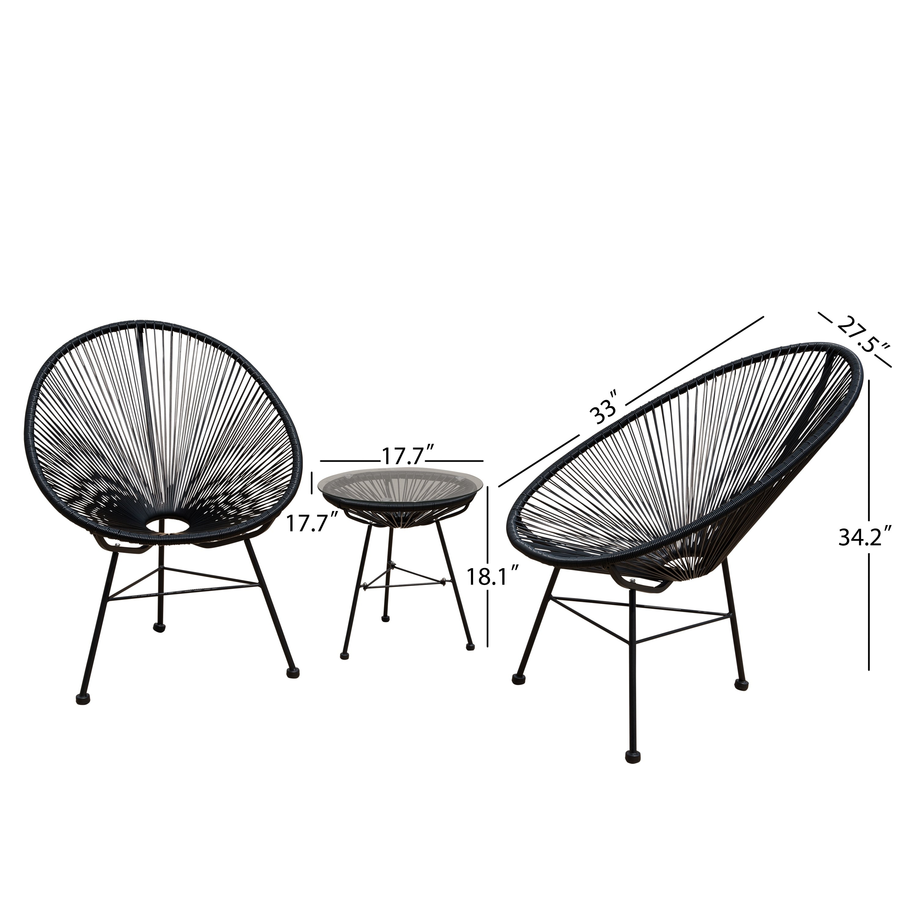 Corvus Sarcelles 3-teiliges modernes Bistro-Set aus Korbgeflecht im Acapulco-Stil