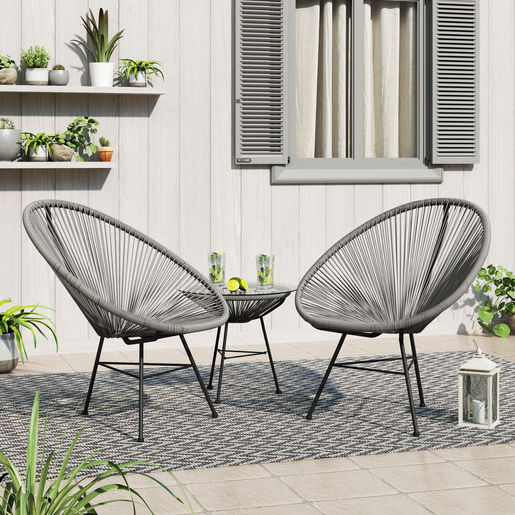 Corvus Sarcelles 3-teiliges modernes Bistro-Set aus Korbgeflecht im Acapulco-Stil