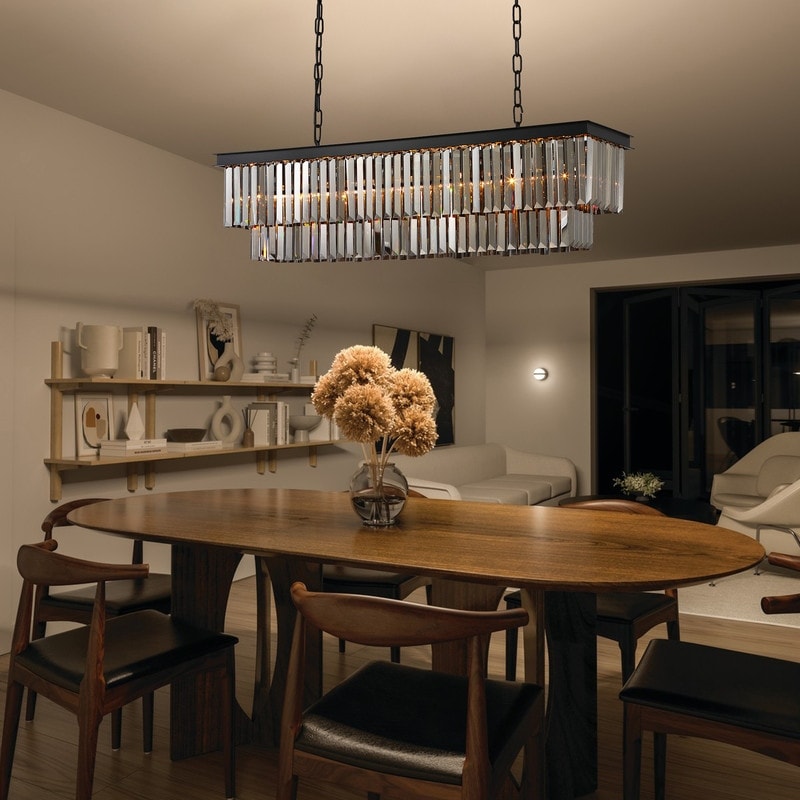 47 Zoll (119 cm) großer, moderner Kristall-Kronleuchter in Rauchgrau und Schwarz, zweistufige lineare Pendelleuchte für Kücheninseln und Esszimmer