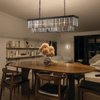 47 Zoll (119 cm) großer, moderner Kristall-Kronleuchter in Rauchgrau und Schwarz, zweistufige lineare Pendelleuchte für Kücheninseln und Esszimmer