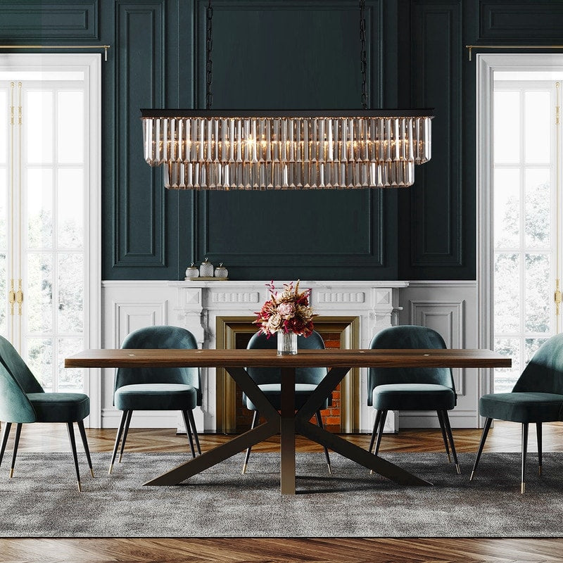 47 Zoll (119 cm) großer, moderner Kristall-Kronleuchter in Rauchgrau und Schwarz, zweistufige lineare Pendelleuchte für Kücheninseln und Esszimmer