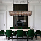 47 Zoll (119 cm) großer, moderner Kristall-Kronleuchter in Rauchgrau und Schwarz, zweistufige lineare Pendelleuchte für Kücheninseln und Esszimmer