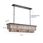 47 Zoll (119 cm) großer, moderner Kristall-Kronleuchter in Rauchgrau und Schwarz, zweistufige lineare Pendelleuchte für Kücheninseln und Esszimmer