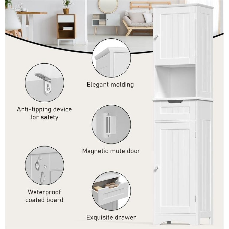 67 Zoll hoher, schmaler Badezimmer-Wäscheschrank, 5-stöckiger, freistehender Aufbewahrungsschrank aus Massivholz