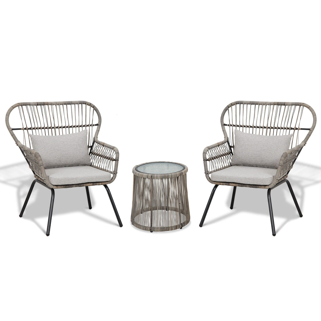 3-teiliges Bistro-Set aus Rattan für den Außenbereich, wetterfeste Rattanmöbel, Terrassenstühle mit Kissen