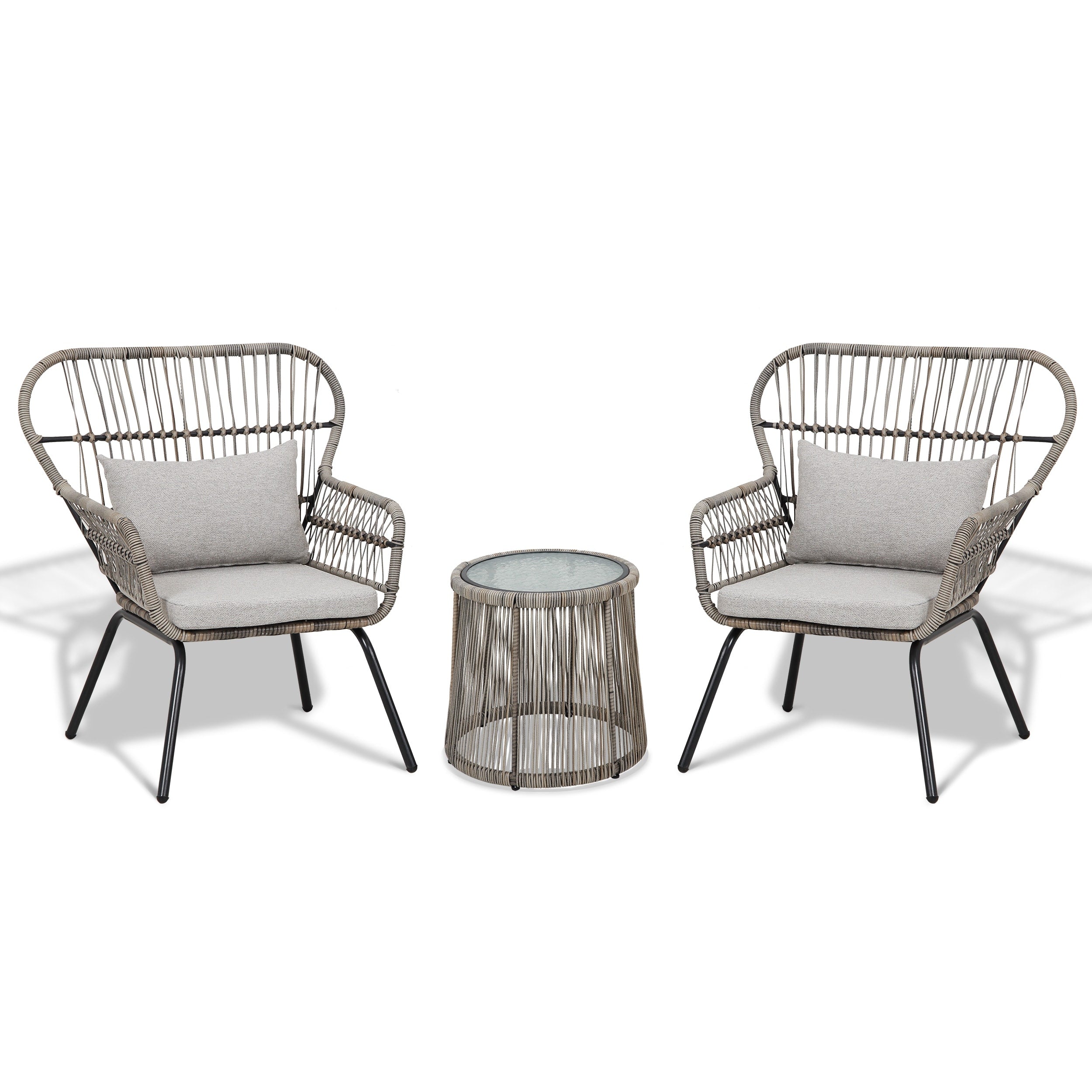 3-teiliges Bistro-Set aus Rattan für den Außenbereich, wetterfeste Rattanmöbel, Terrassenstühle mit Kissen