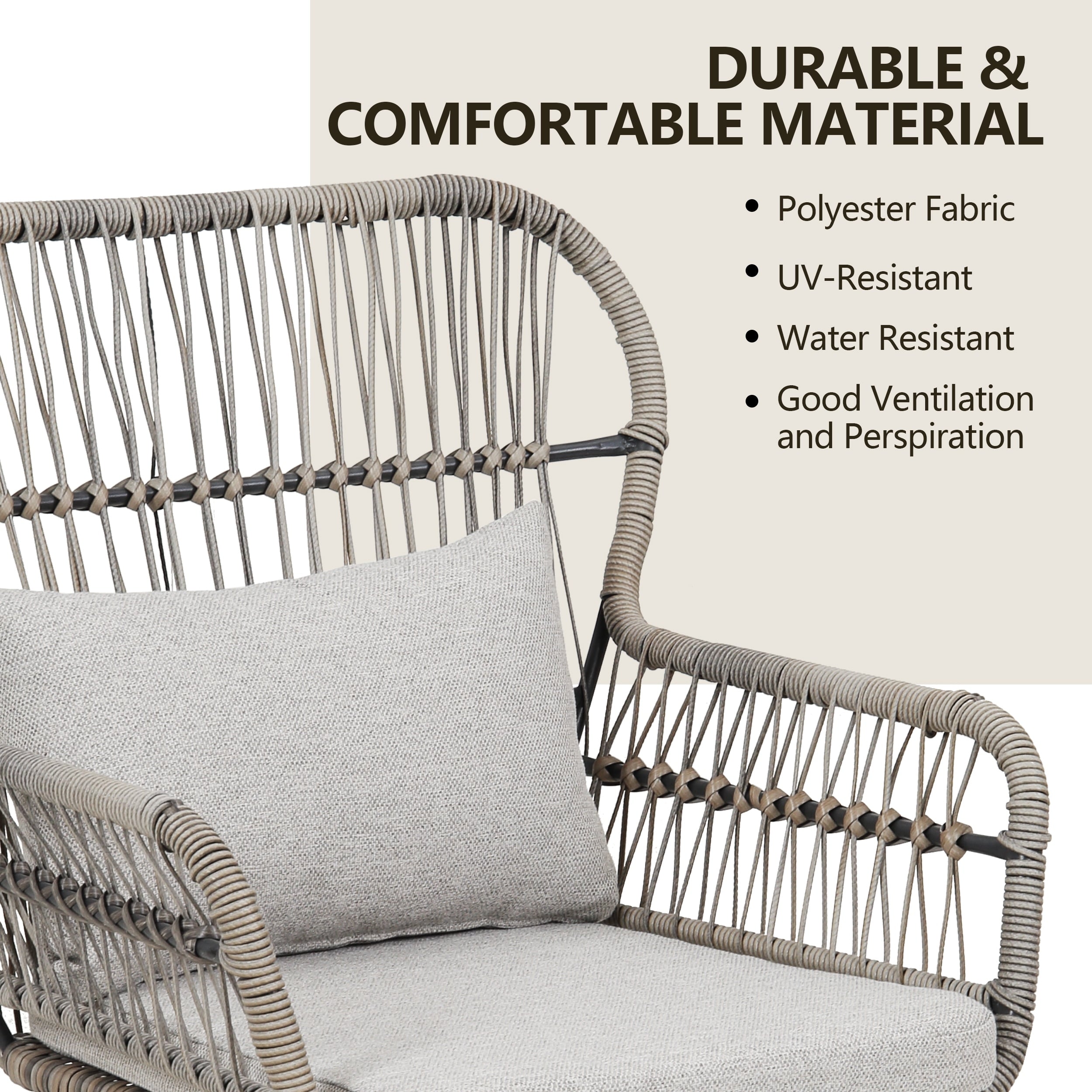 3-teiliges Bistro-Set aus Rattan für den Außenbereich, wetterfeste Rattanmöbel, Terrassenstühle mit Kissen