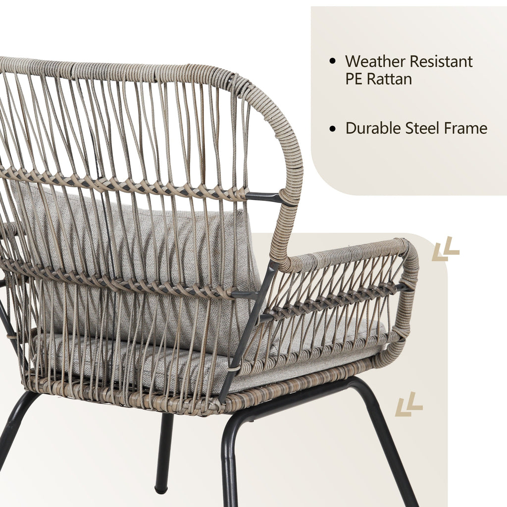 3-teiliges Bistro-Set aus Rattan für den Außenbereich, wetterfeste Rattanmöbel, Terrassenstühle mit Kissen