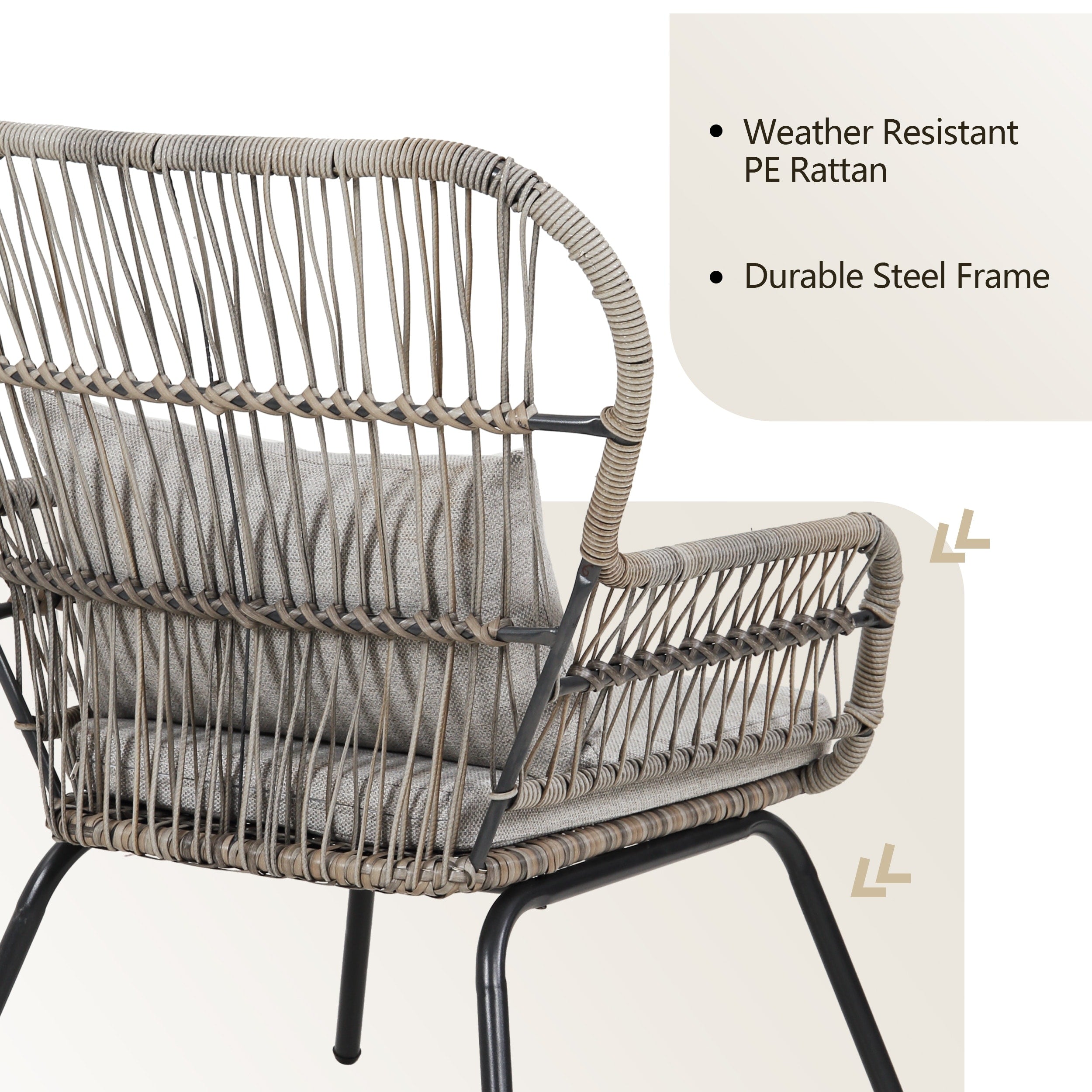 3-teiliges Bistro-Set aus Rattan für den Außenbereich, wetterfeste Rattanmöbel, Terrassenstühle mit Kissen