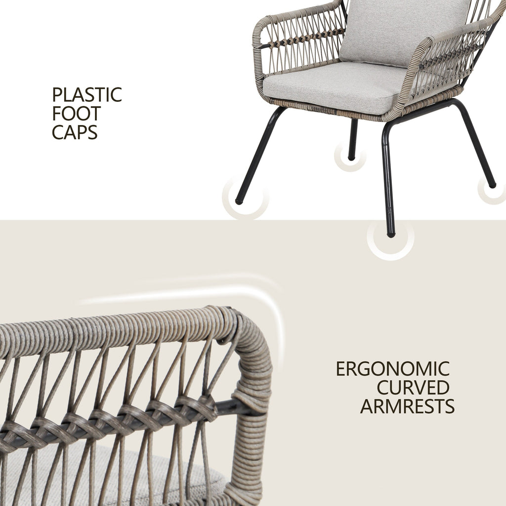 3-teiliges Bistro-Set aus Rattan für den Außenbereich, wetterfeste Rattanmöbel, Terrassenstühle mit Kissen