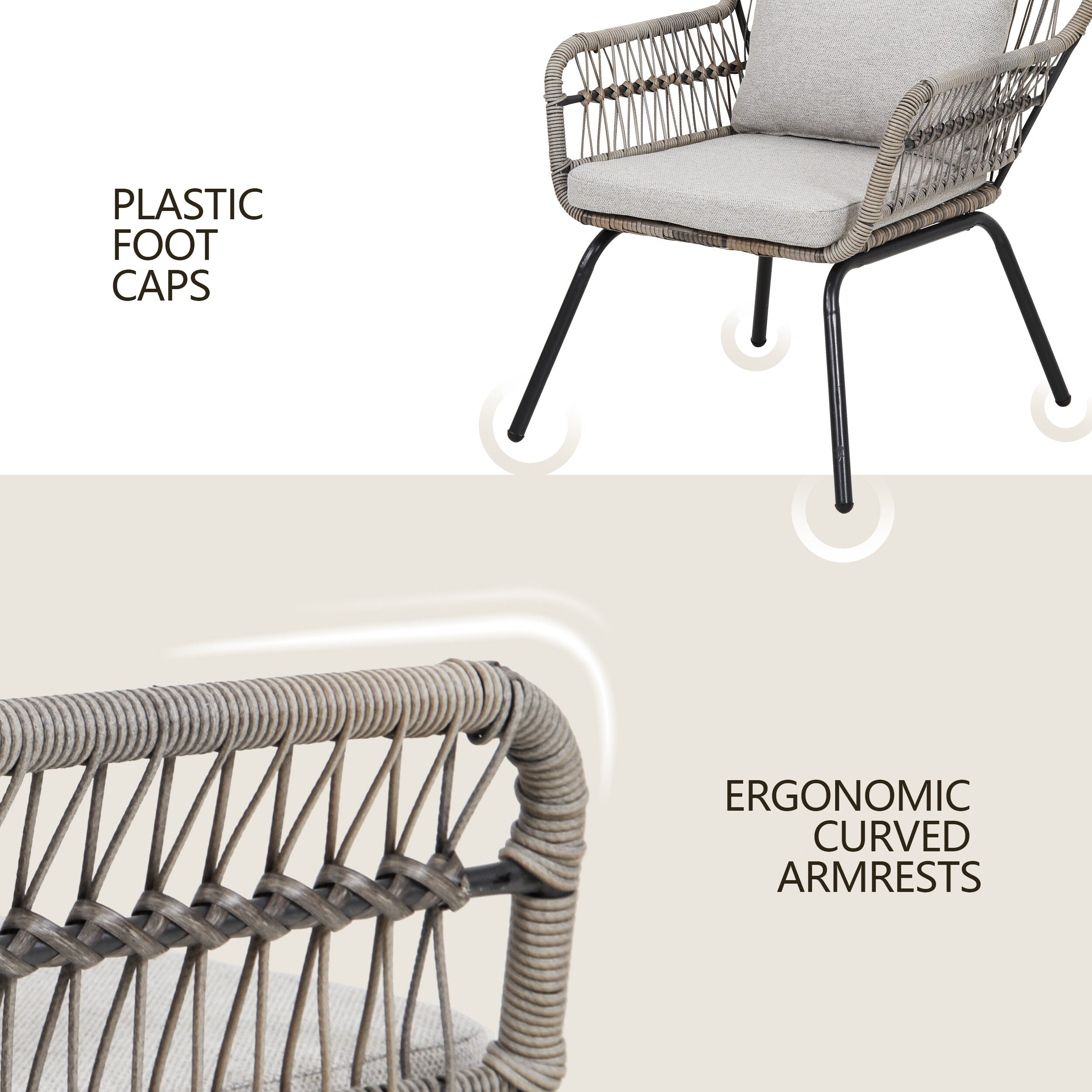 3-teiliges Bistro-Set aus Rattan für den Außenbereich, wetterfeste Rattanmöbel, Terrassenstühle mit Kissen