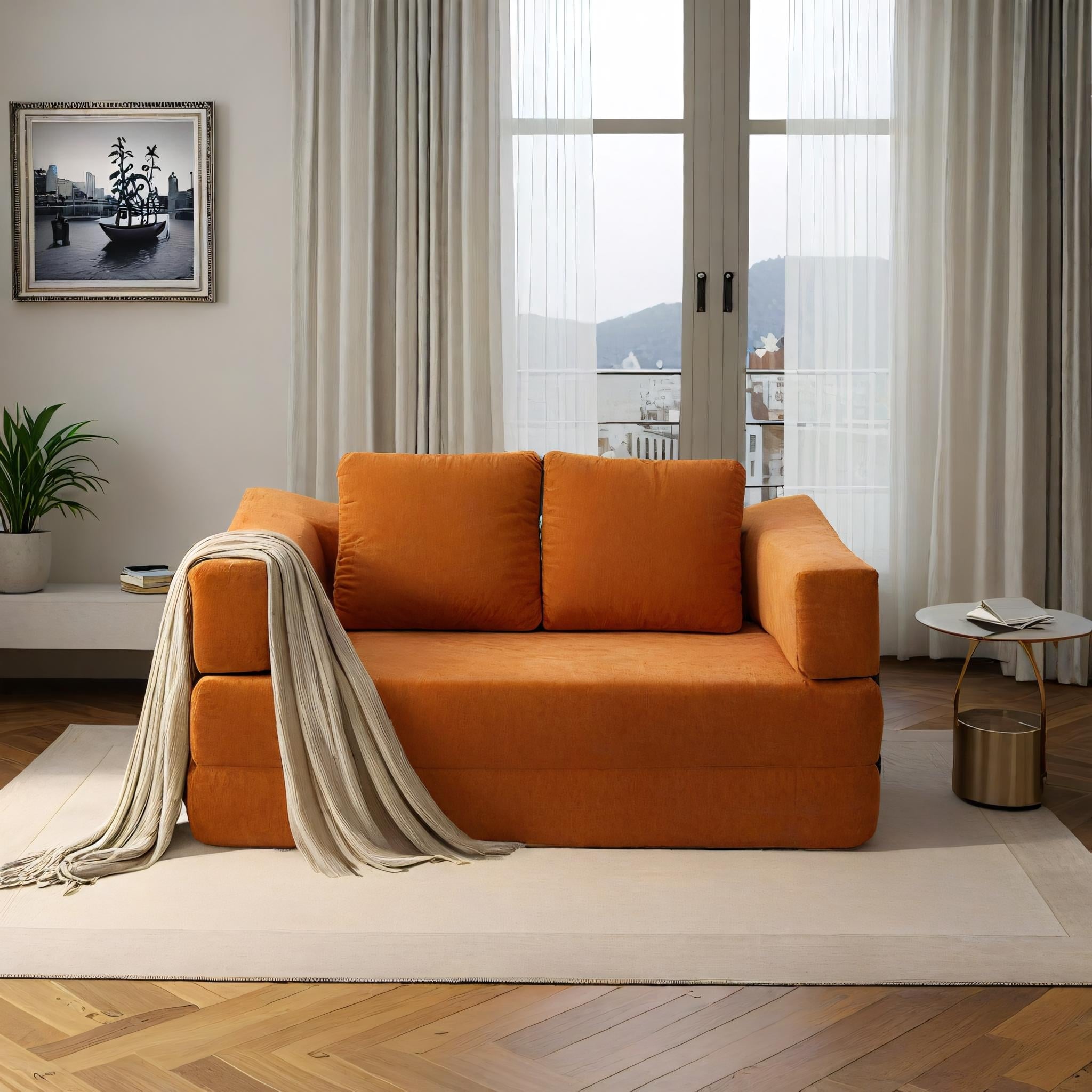 70,87 Gepolstertes Schlafsofa, ausziehbarer Sessel, bequemes Sofa für Wohnzimmer und Schlafzimmer, Chenille-Stoff