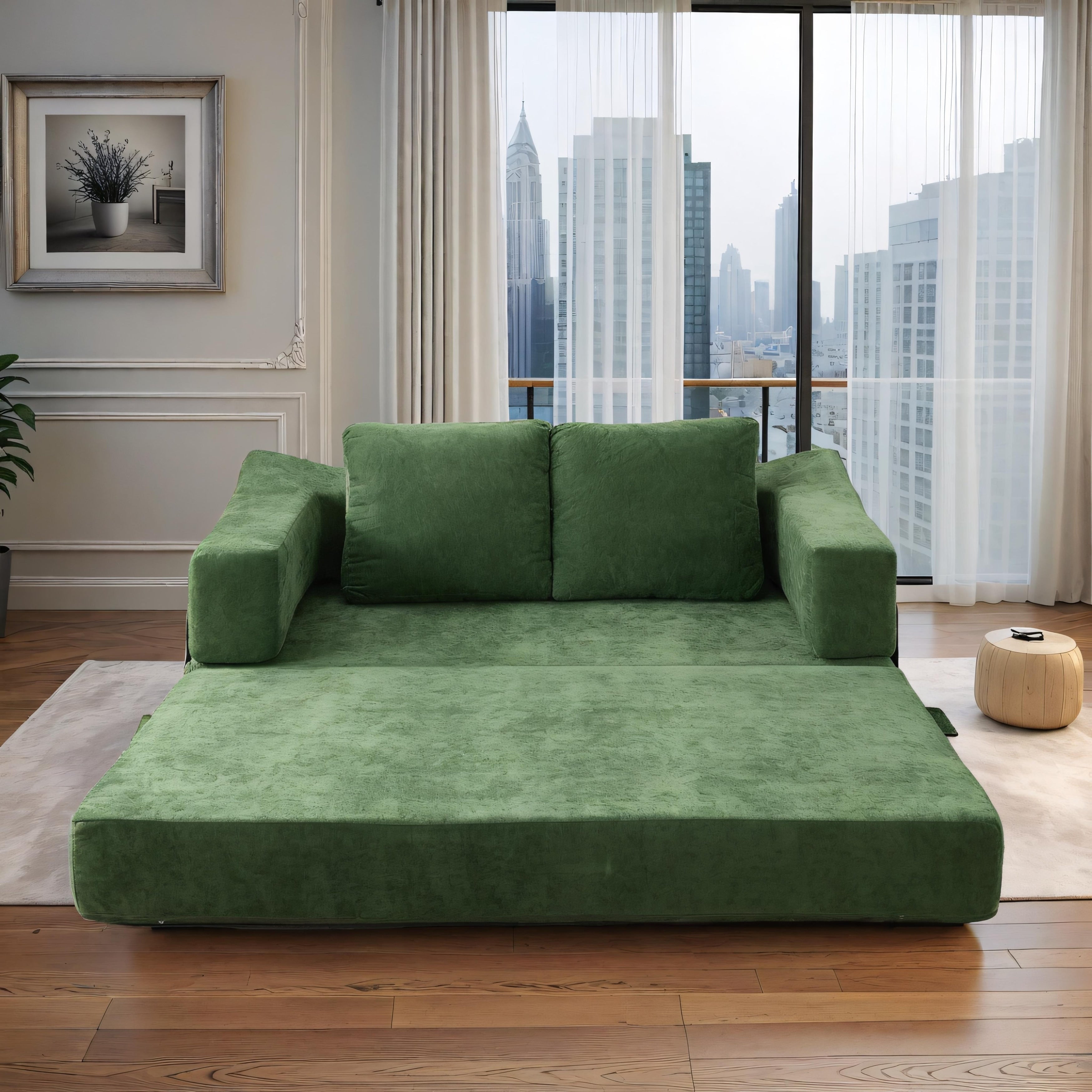 70,87 Gepolstertes Schlafsofa, ausziehbarer Sessel, bequemes Sofa für Wohnzimmer und Schlafzimmer, Chenille-Stoff