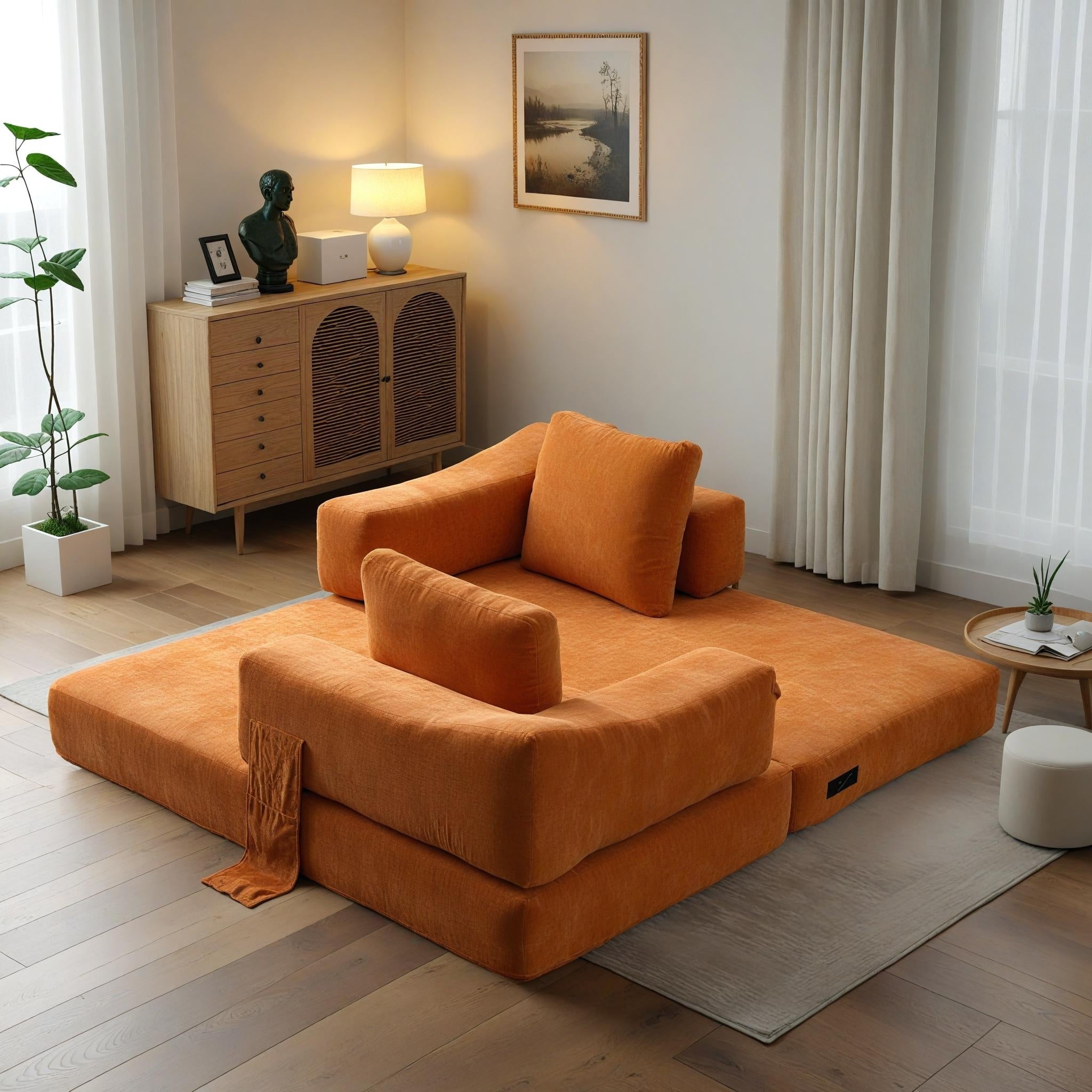 70,87 Gepolstertes Schlafsofa, ausziehbarer Sessel, bequemes Sofa für Wohnzimmer und Schlafzimmer, Chenille-Stoff