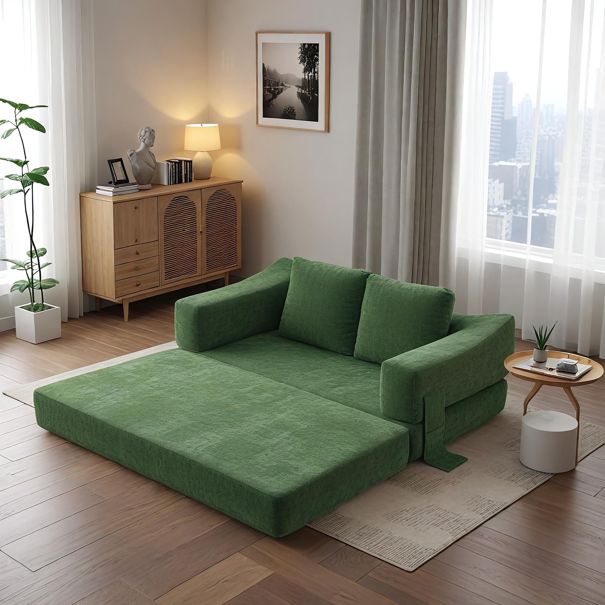 70,87 Gepolstertes Schlafsofa, ausziehbarer Sessel, bequemes Sofa für Wohnzimmer und Schlafzimmer, Chenille-Stoff