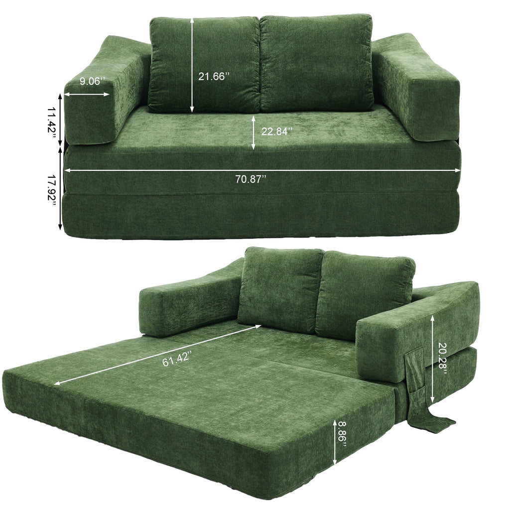 70,87 Gepolstertes Schlafsofa, ausziehbarer Sessel, bequemes Sofa für Wohnzimmer und Schlafzimmer, Chenille-Stoff