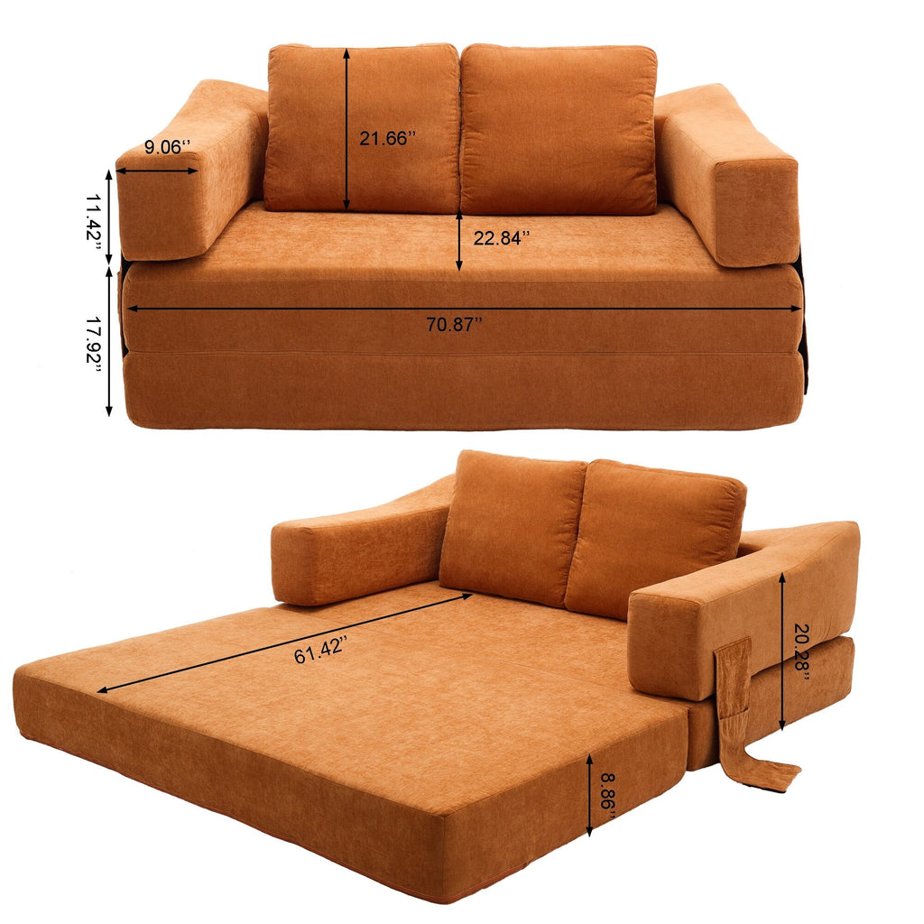 70,87 Gepolstertes Schlafsofa, ausziehbarer Sessel, bequemes Sofa für Wohnzimmer und Schlafzimmer, Chenille-Stoff