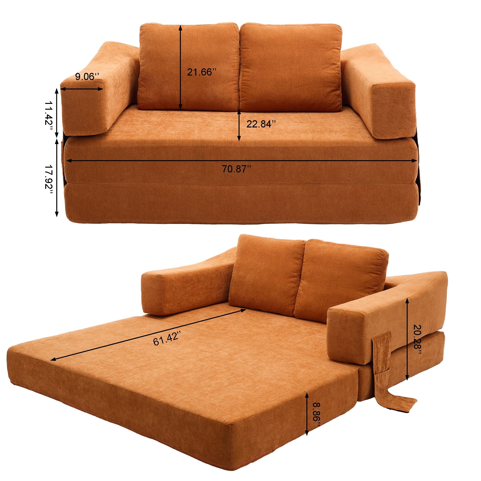 70,87 Gepolstertes Schlafsofa, ausziehbarer Sessel, bequemes Sofa für Wohnzimmer und Schlafzimmer, Chenille-Stoff