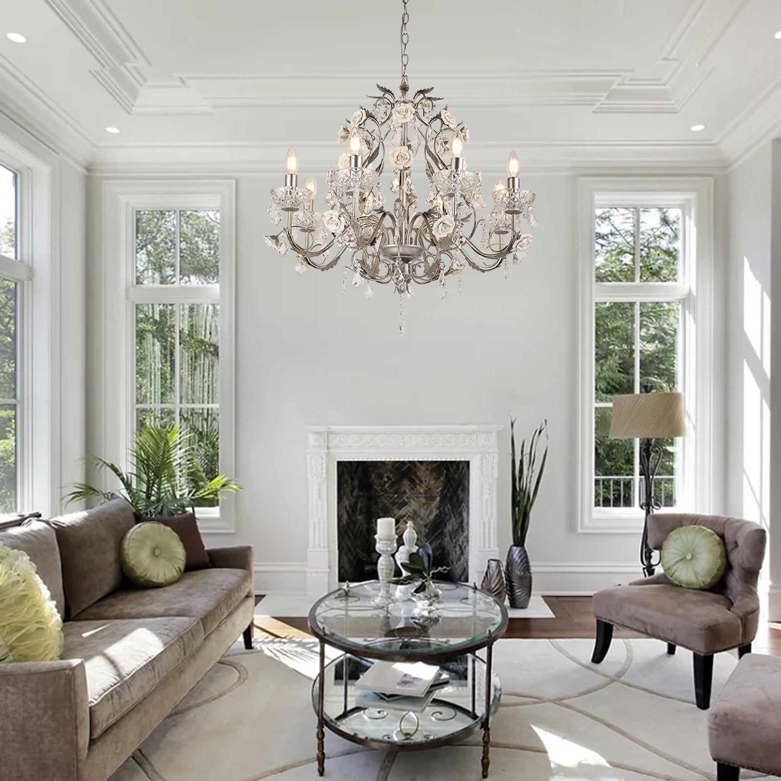 Wunderschöner und eleganter Vintage-Kronleuchter aus Kristallrosen