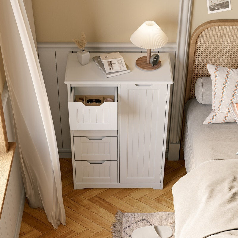 Badezimmer-Bodenschrank, freistehender Bodenschrank mit 4 Schubladen und verstellbarem Einlegeboden