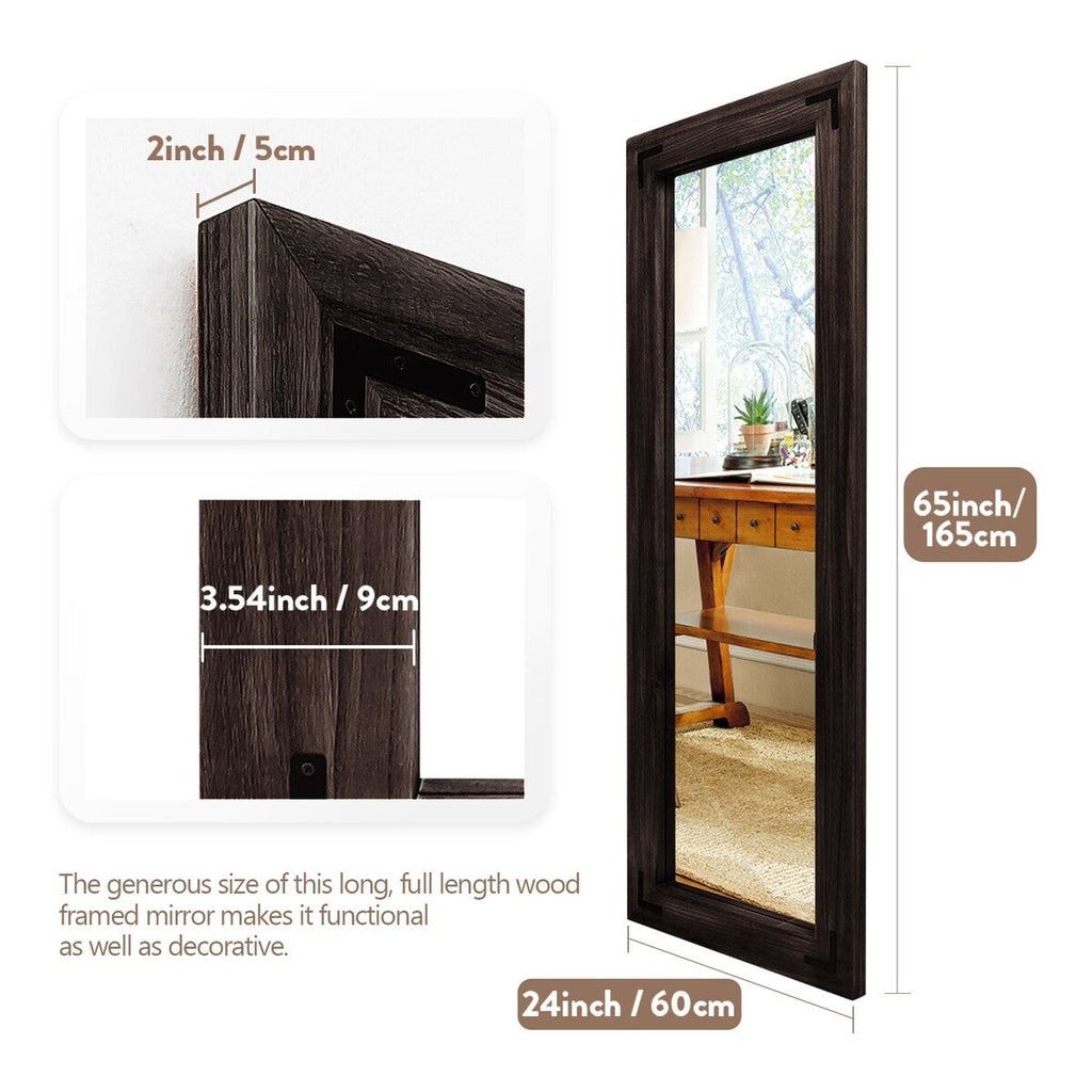 Rustikaler Ganzkörper-Standspiegel im Landhausstil mit Holzrahmen – 65 x 24