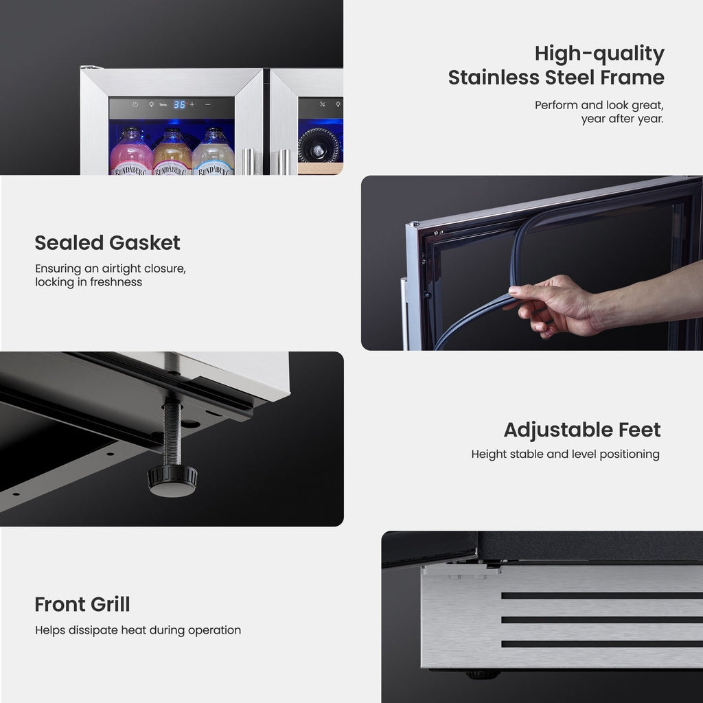 24-Zoll-Wein-/Getränkekühlschrank, 20 Flaschen/60 Dosen, Zweizonen-Kühlschrank – 24 Zoll