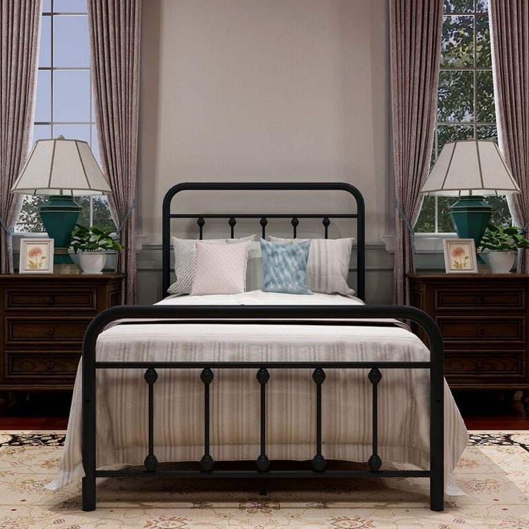 Alazyhome Schlichtes Vintage-Metall-Plattformbettgestell, einfache Montage