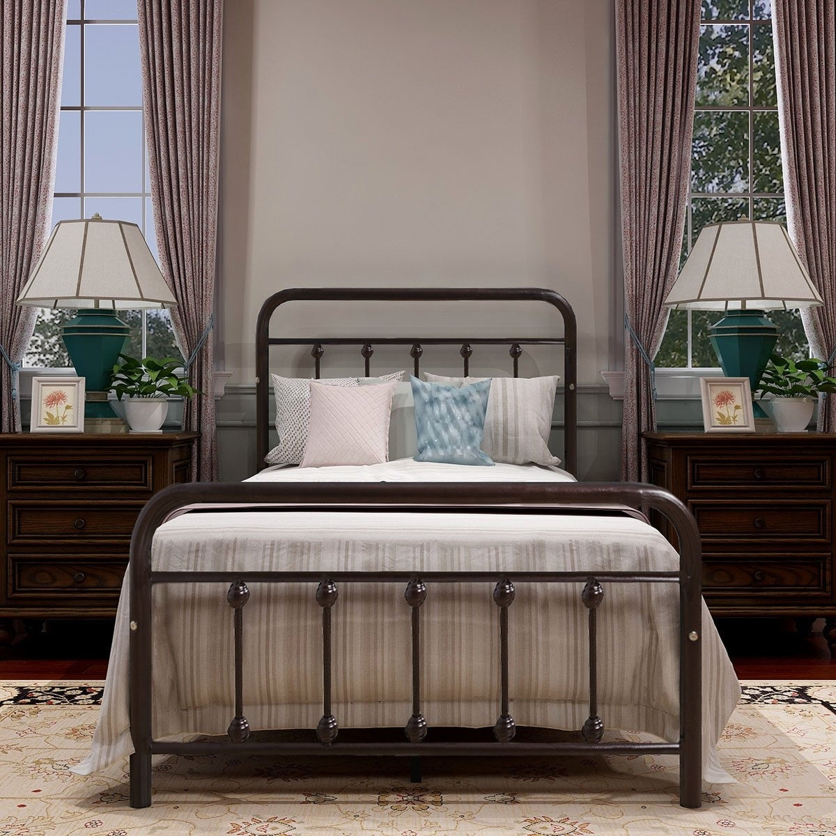 Alazyhome Schlichtes Vintage-Metall-Plattformbettgestell, einfache Montage